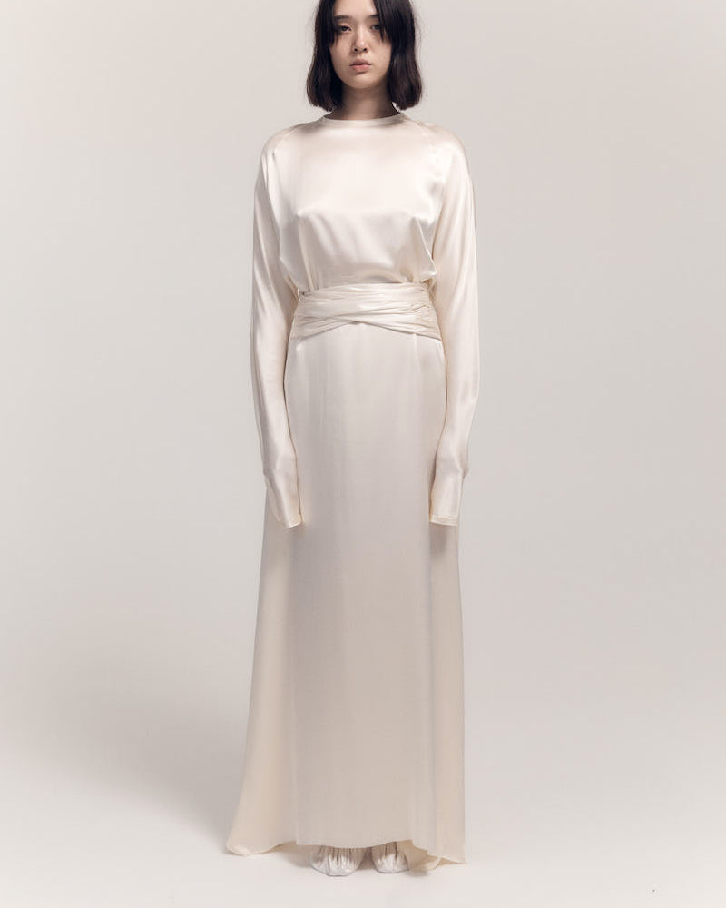 ALMA silk satin gown with wrap belt detail