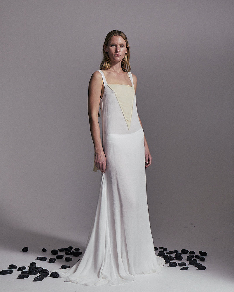 SONA white and creme contrast gown