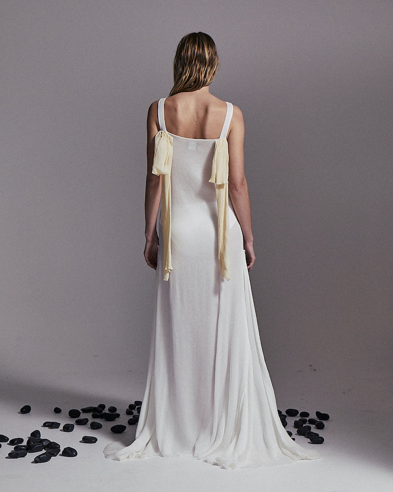 SONA white and creme contrast gown