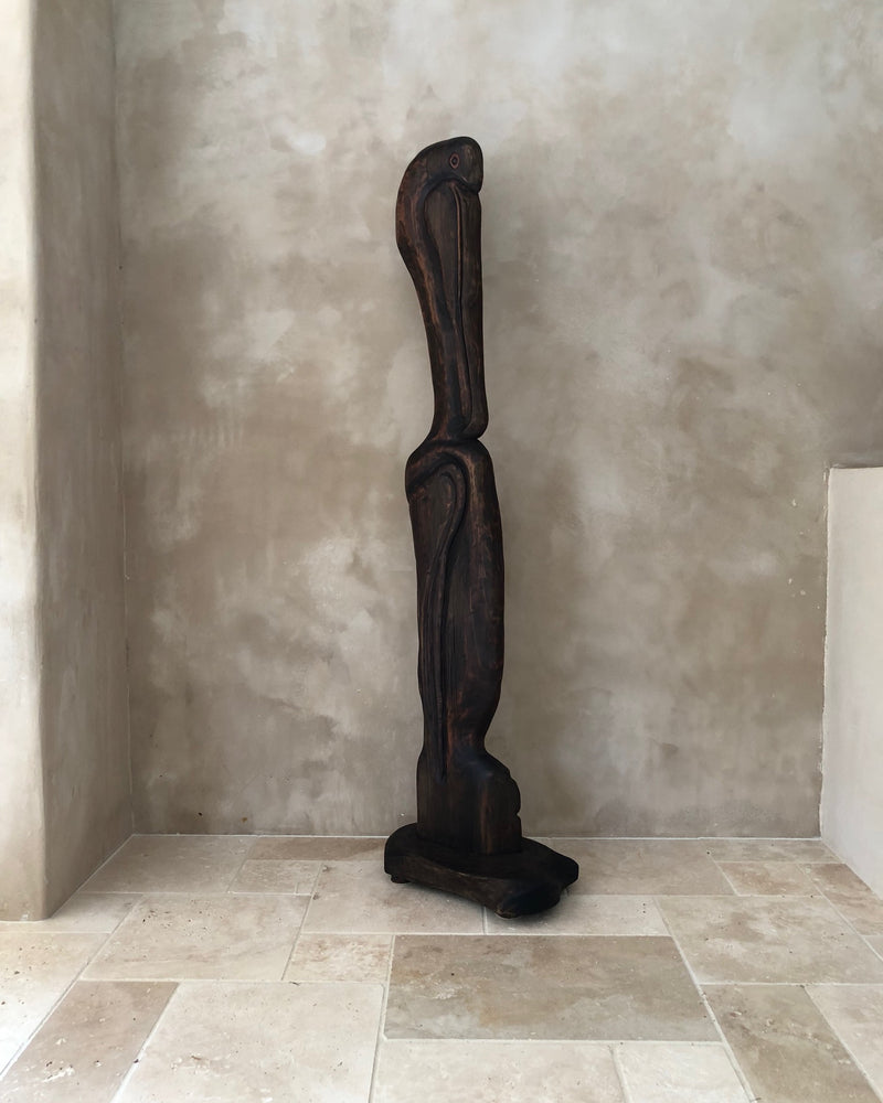 ‘PELEKAN’ standout abstract carving sculpture by Wood Sculptor artist KC Vidur.