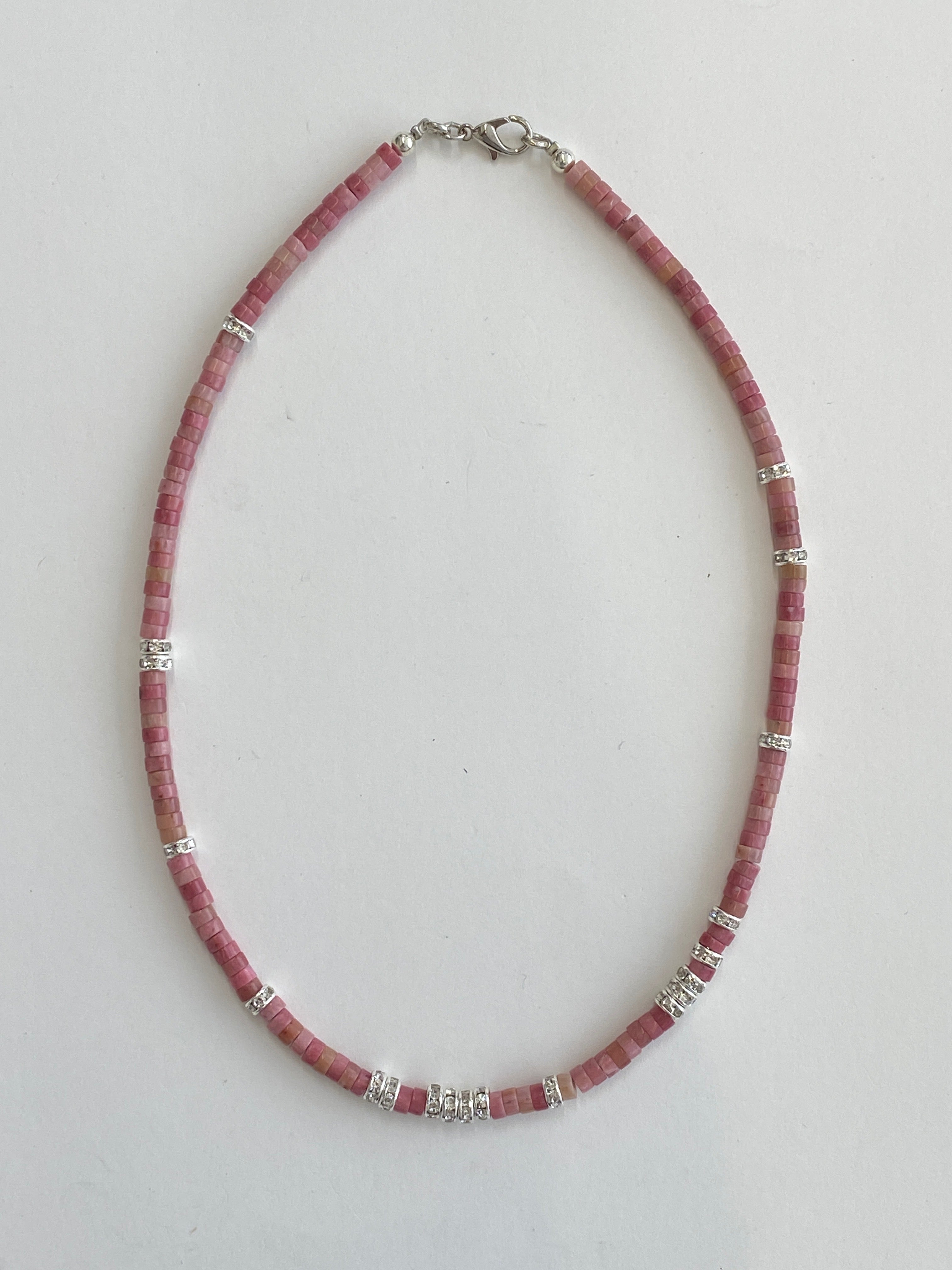 PINK BEADS AND CRYSTAL NECKLACE